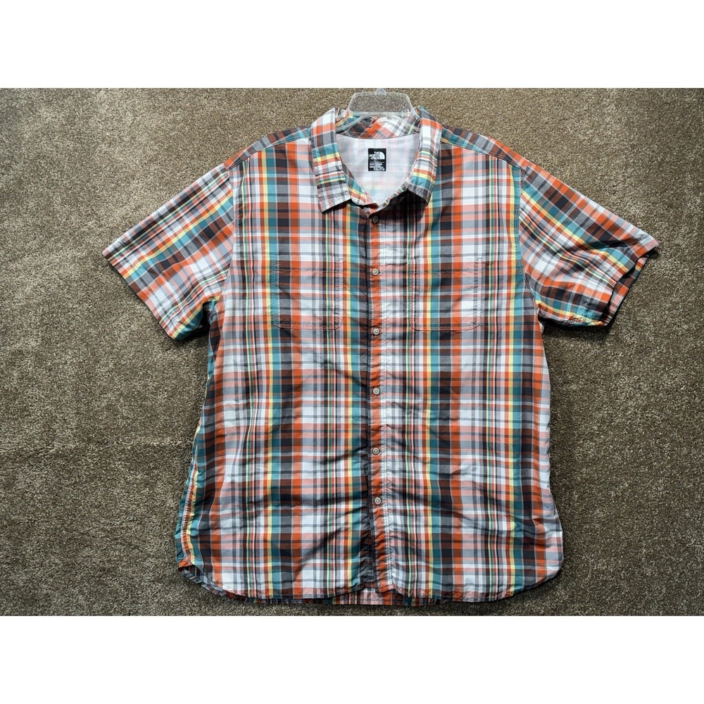 The North Face Button Up Shirt Adult 2XL XXL Orange Plaid Outdoors‎ Mens